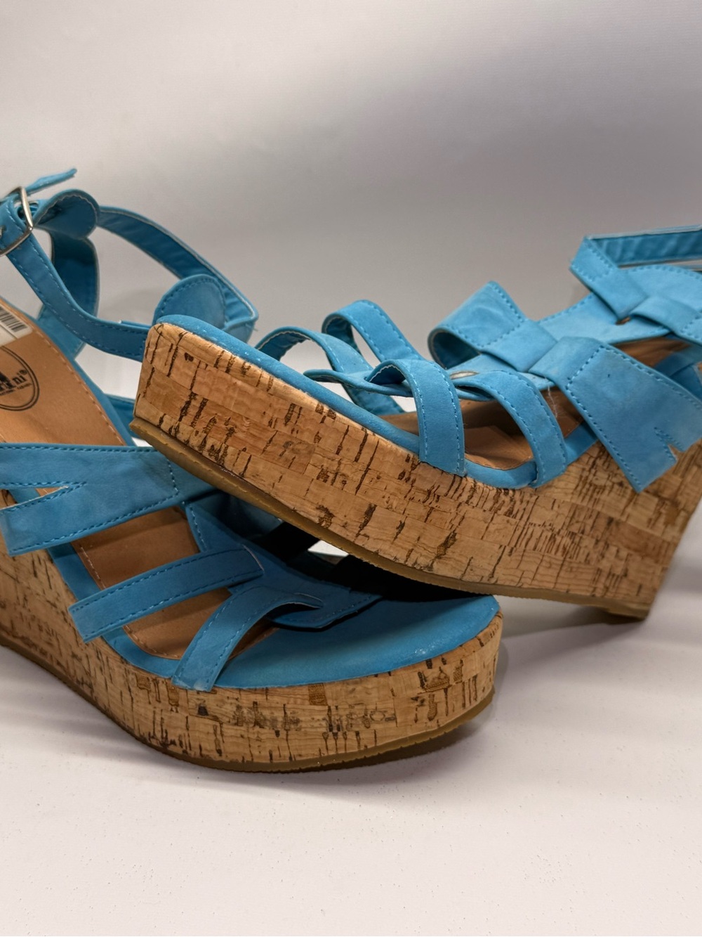 Turquoise Strappy Cork Wedge Sandals - Women - Picture 4 of 6